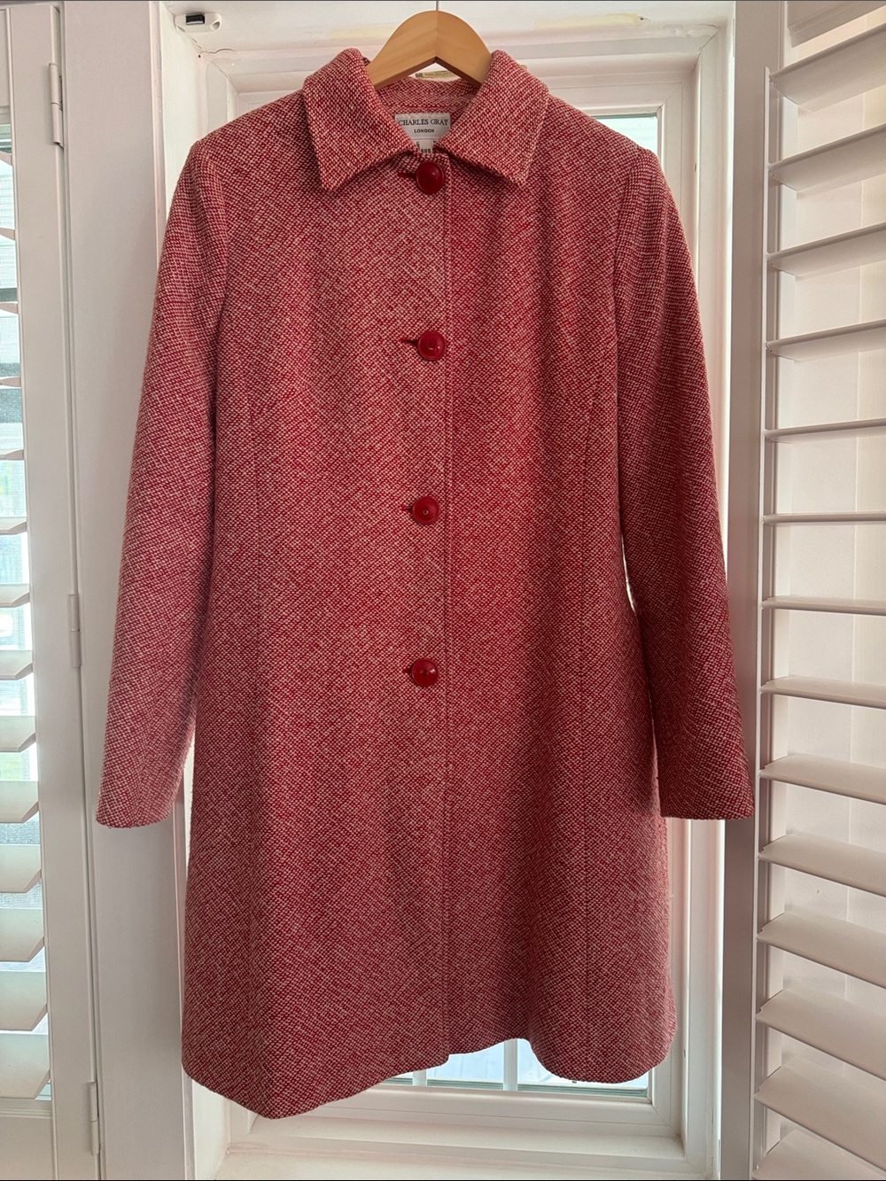 Charles Gray London Vintage English Tweed Single-Breasted Pea Coat in Red